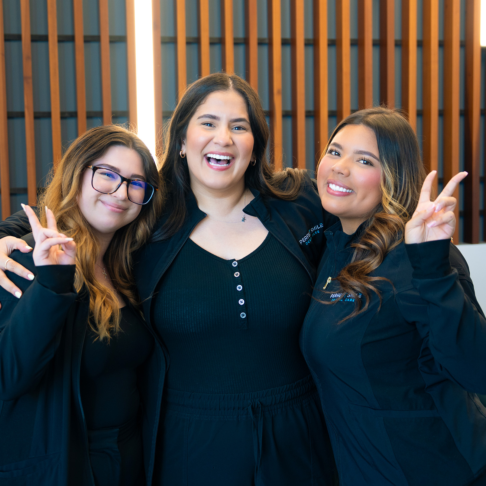 Happy team showing respect